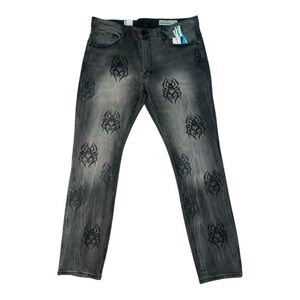 Sz Various Smoke Rise Men's Spider Rhinestone Slim Fit Denim Jeans